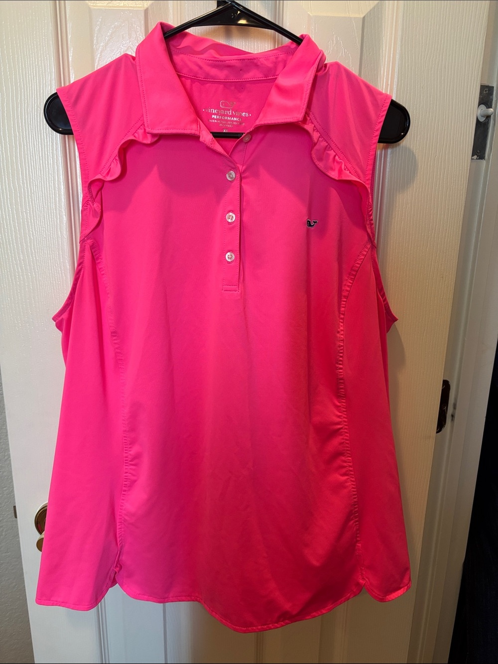 Vineyard Vines Pink Sleeveless Golf Polo Shirt Ruffle Performance Womens XL